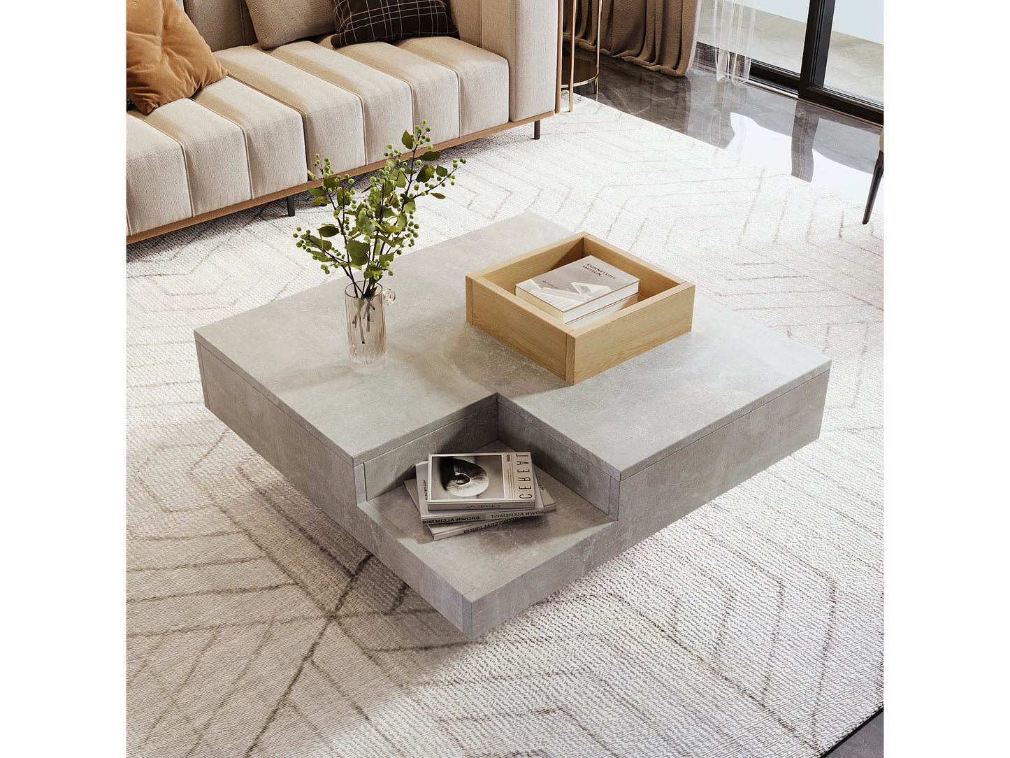 Table Basse Japandi Boite Rangements Amovible - Design