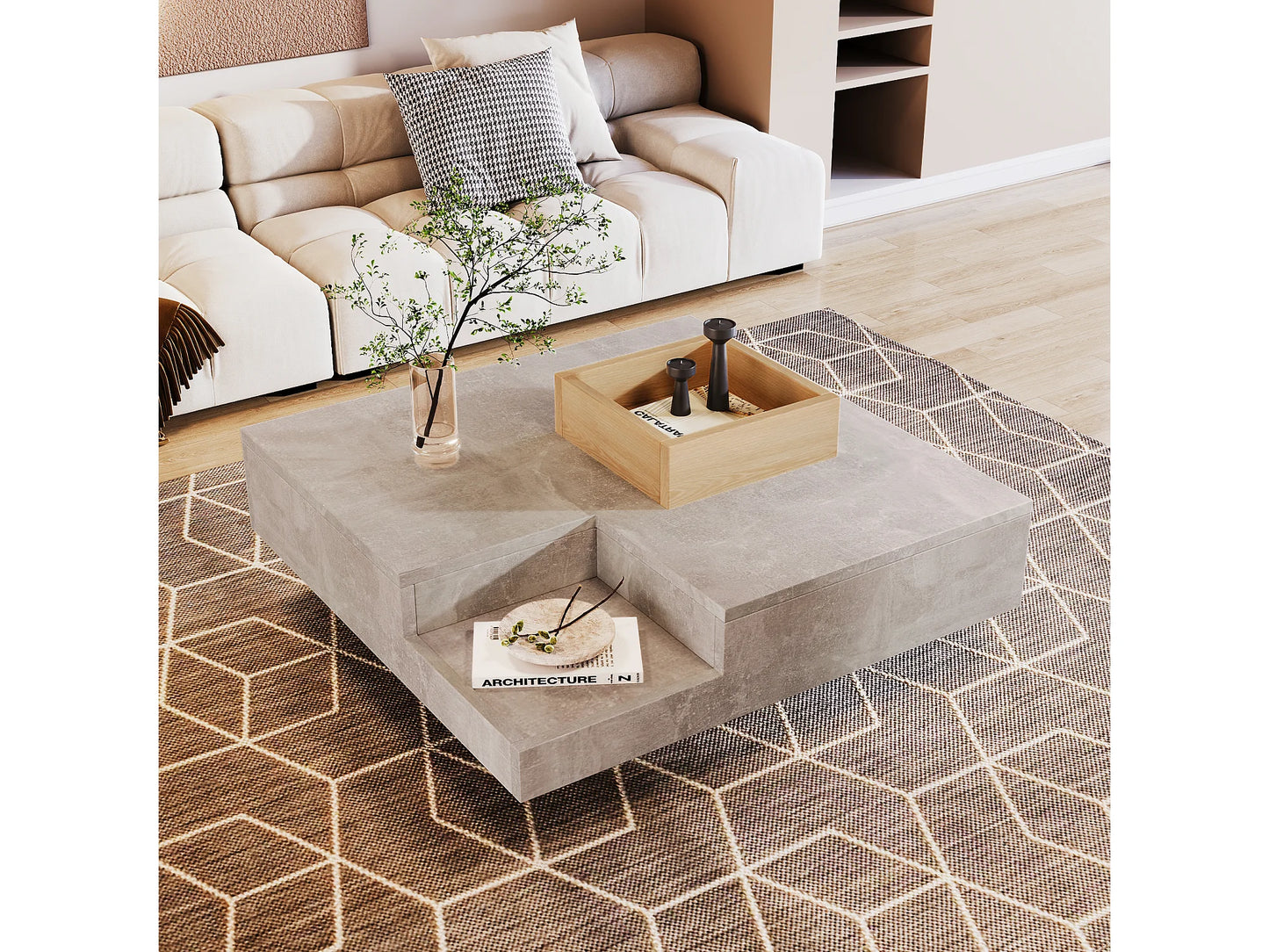 Table Basse Japandi Boite Rangements Amovible - Design