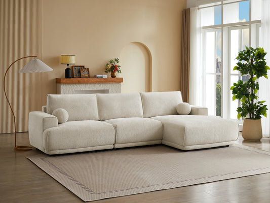Canapé Japandi d'Angle Chenille Beige - Emabi