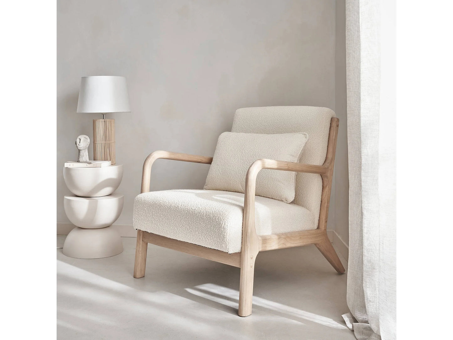 Fauteuil Japandi Bouclette Texturé Pieds Compas - Scandinave