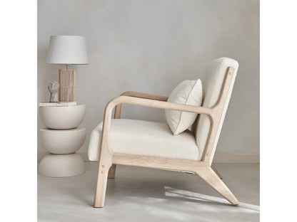 Fauteuil Japandi Bouclette Texturé Pieds Compas - Scandinave