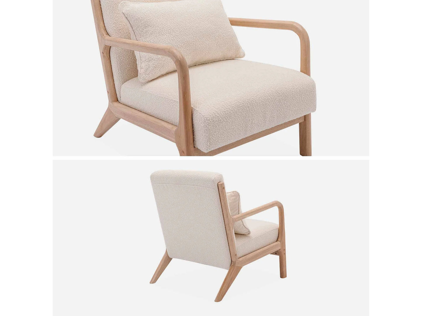 Fauteuil Japandi Bouclette Texturé Pieds Compas - Scandinave