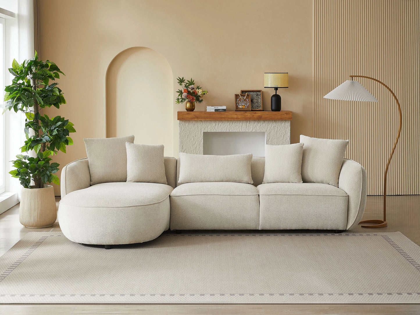 Canapé Japandi avec Méridienne Beige - Dokalo