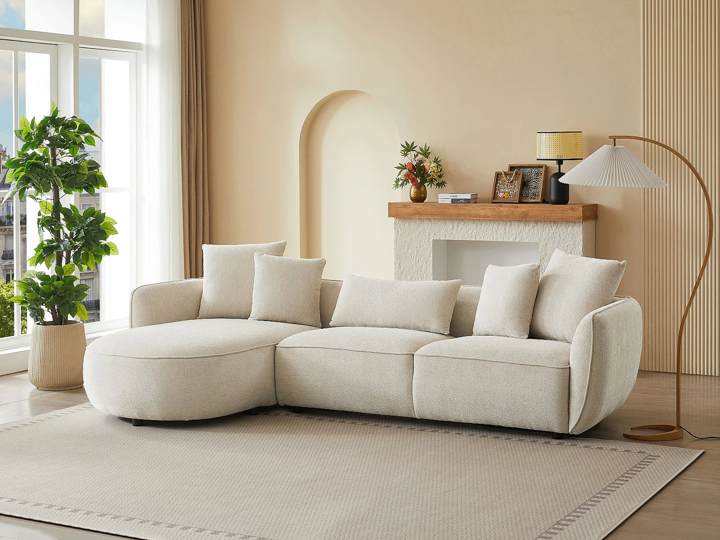 Canapé Japandi avec Méridienne Beige - Dokalo