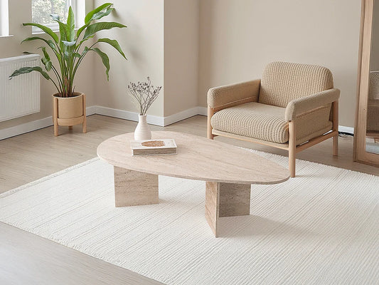 Table Basse Japandi Organique Effet Travertin - Lomareti