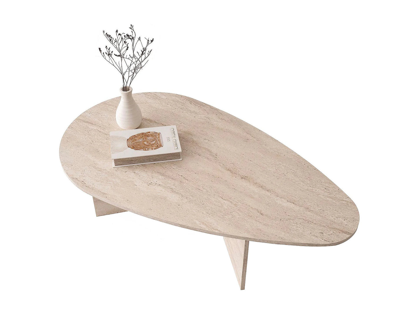 Table Basse Japandi Organique Effet Travertin - Lomareti