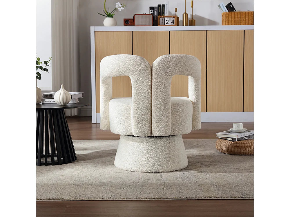 Fauteuil Japandi Pivotant 360 Degrés Beige - Moelleux