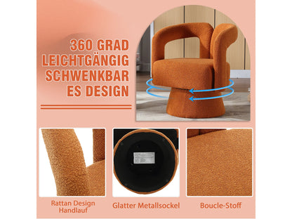 Fauteuil Japandi Pivotant Bouclette Orange - 360 Degrés