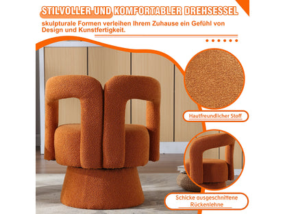 Fauteuil Japandi Pivotant Bouclette Orange - 360 Degrés