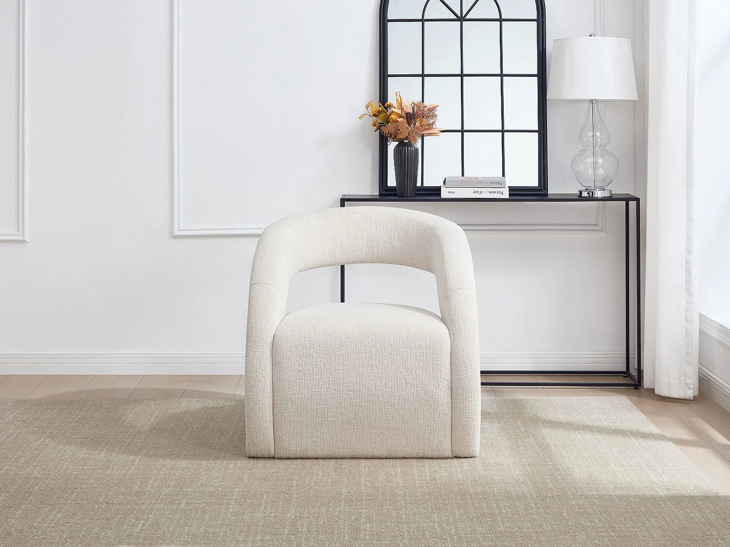 Fauteuil Japandi Chenille Beige Zen - Luciota
