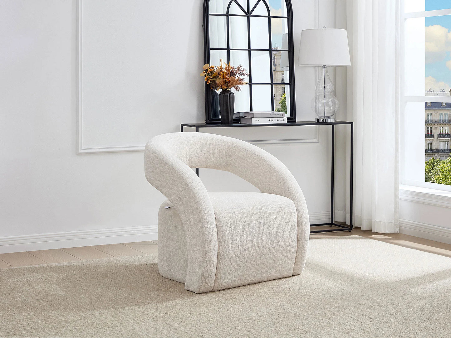 Fauteuil Japandi Chenille Beige Zen - Luciota