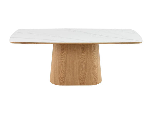 Table Reno Japandi Effet Marbre Bois Clair - Reno