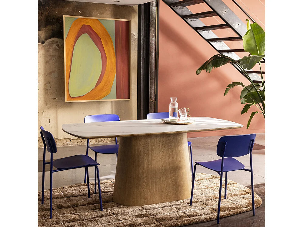 Table Reno Japandi Effet Marbre Bois Clair - Reno