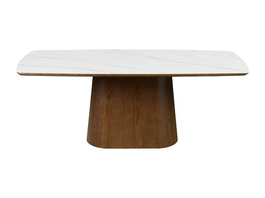 Table Reno Japandi Effet Marbre Bois Foncé - Reno