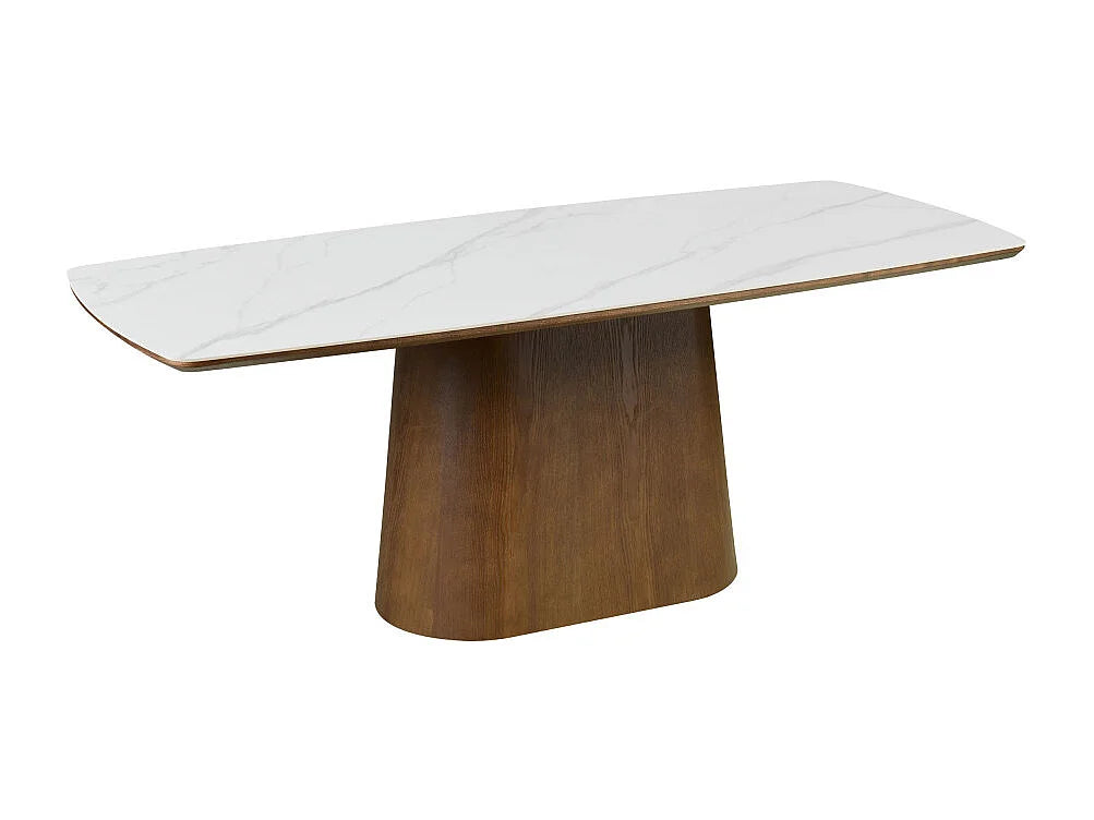 Table Reno Japandi Effet Marbre Bois Foncé - Reno