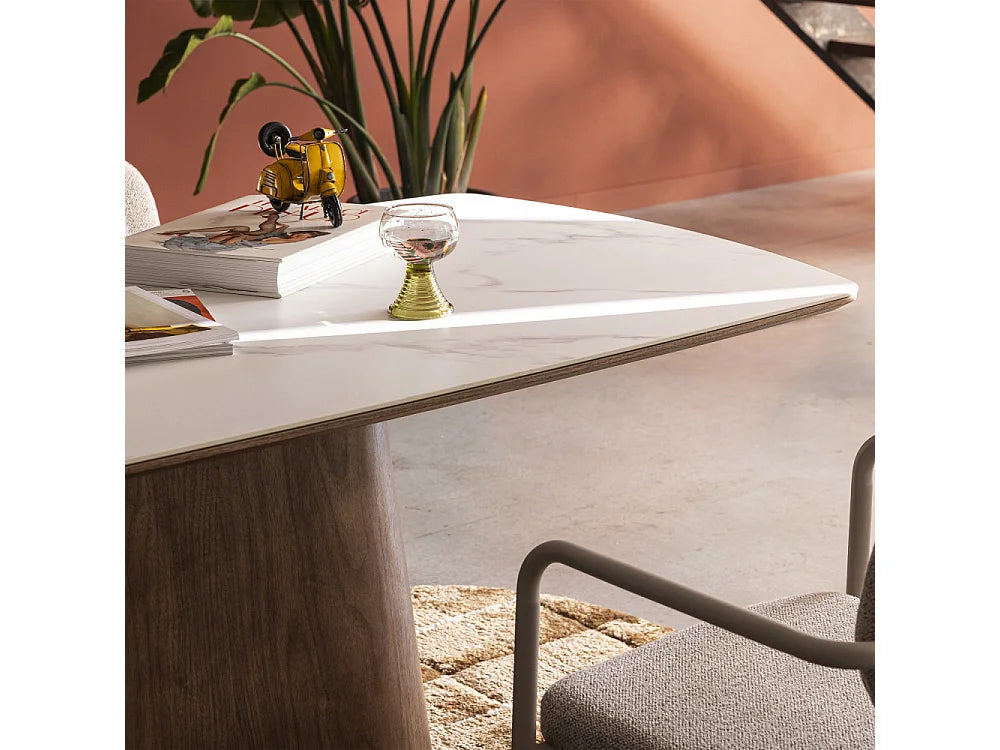 Table Reno Japandi Effet Marbre Bois Foncé - Reno