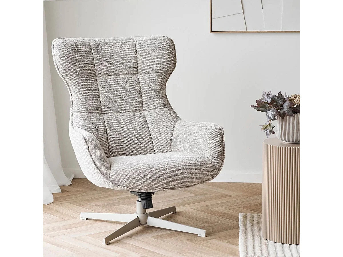 Fauteuil Japandi Pivotant Bouclette Chiné - Baltasar