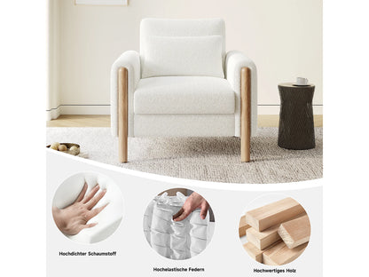 Fauteuil Japandi Velours Blanc Coussin Épais - Moderne