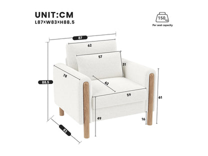 Fauteuil Japandi Velours Blanc Coussin Épais - Moderne