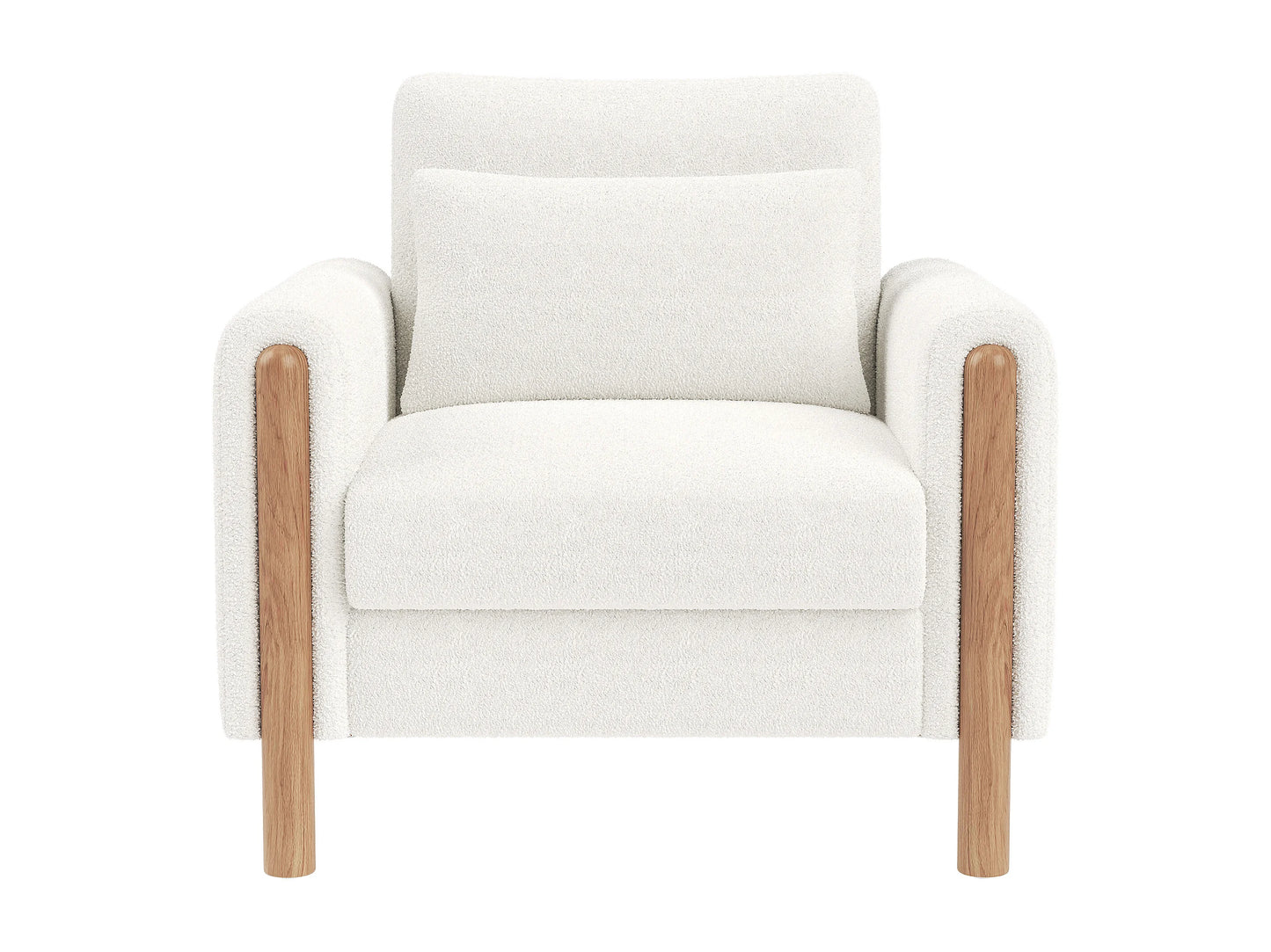 Fauteuil Japandi Velours Blanc Coussin Épais - Moderne