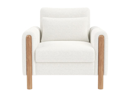 Fauteuil Japandi Velours Blanc Coussin Épais - Moderne