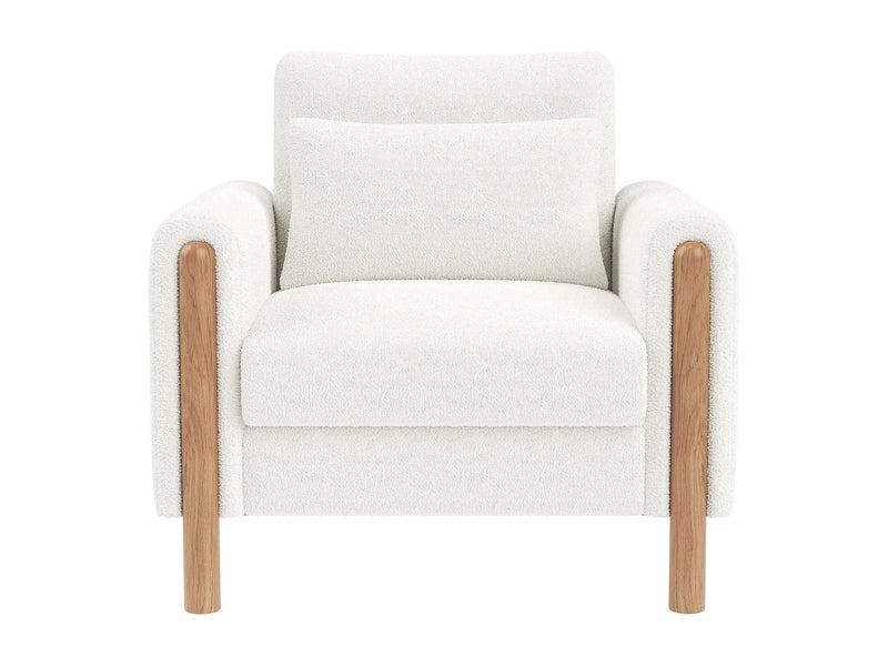 Fauteuil Japandi Velours Blanc Coussin Épais - Moderne