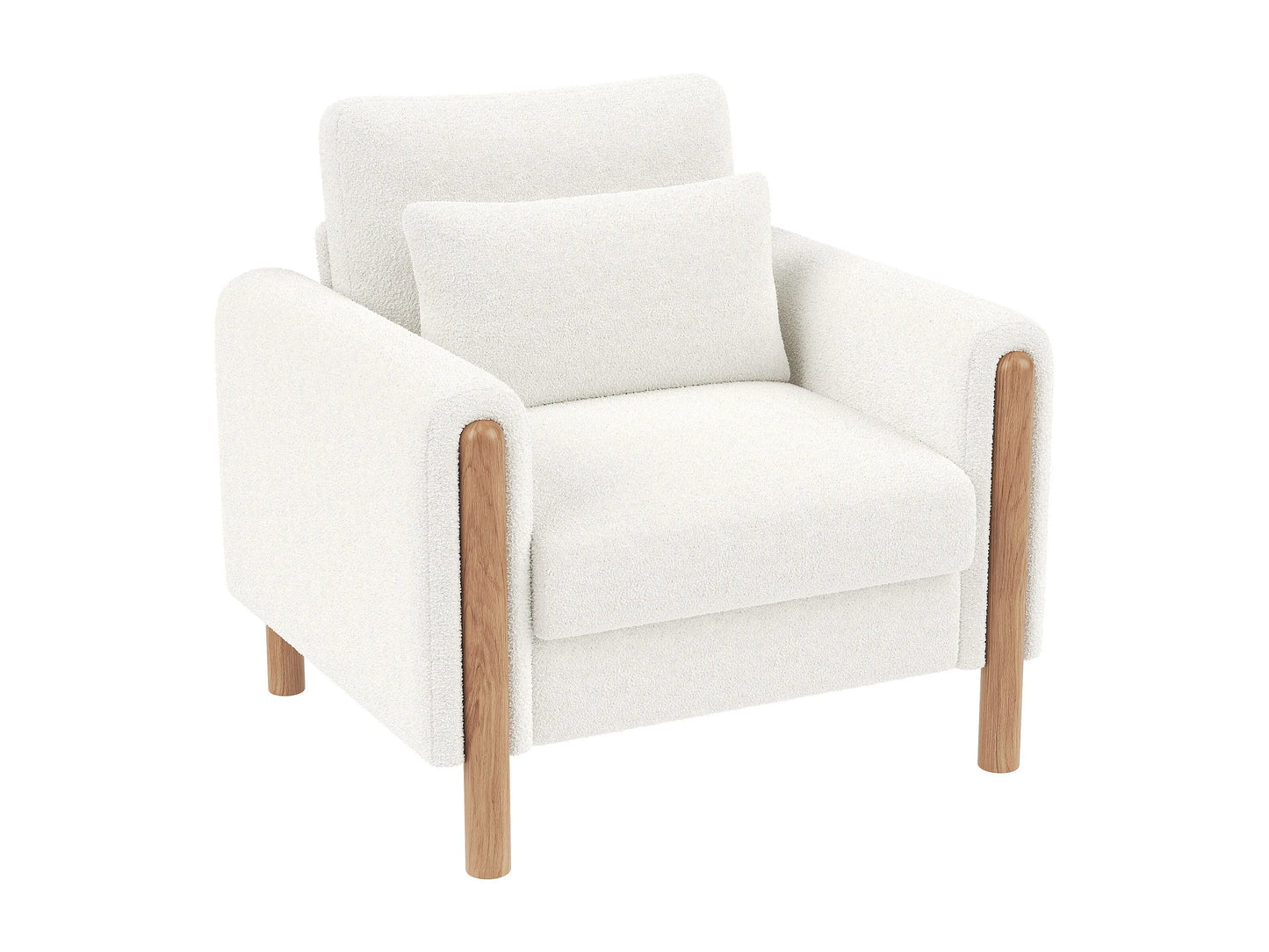 Fauteuil Japandi Velours Blanc Coussin Épais - Moderne