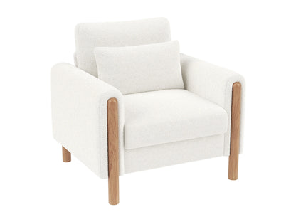 Fauteuil Japandi Velours Blanc Coussin Épais - Moderne