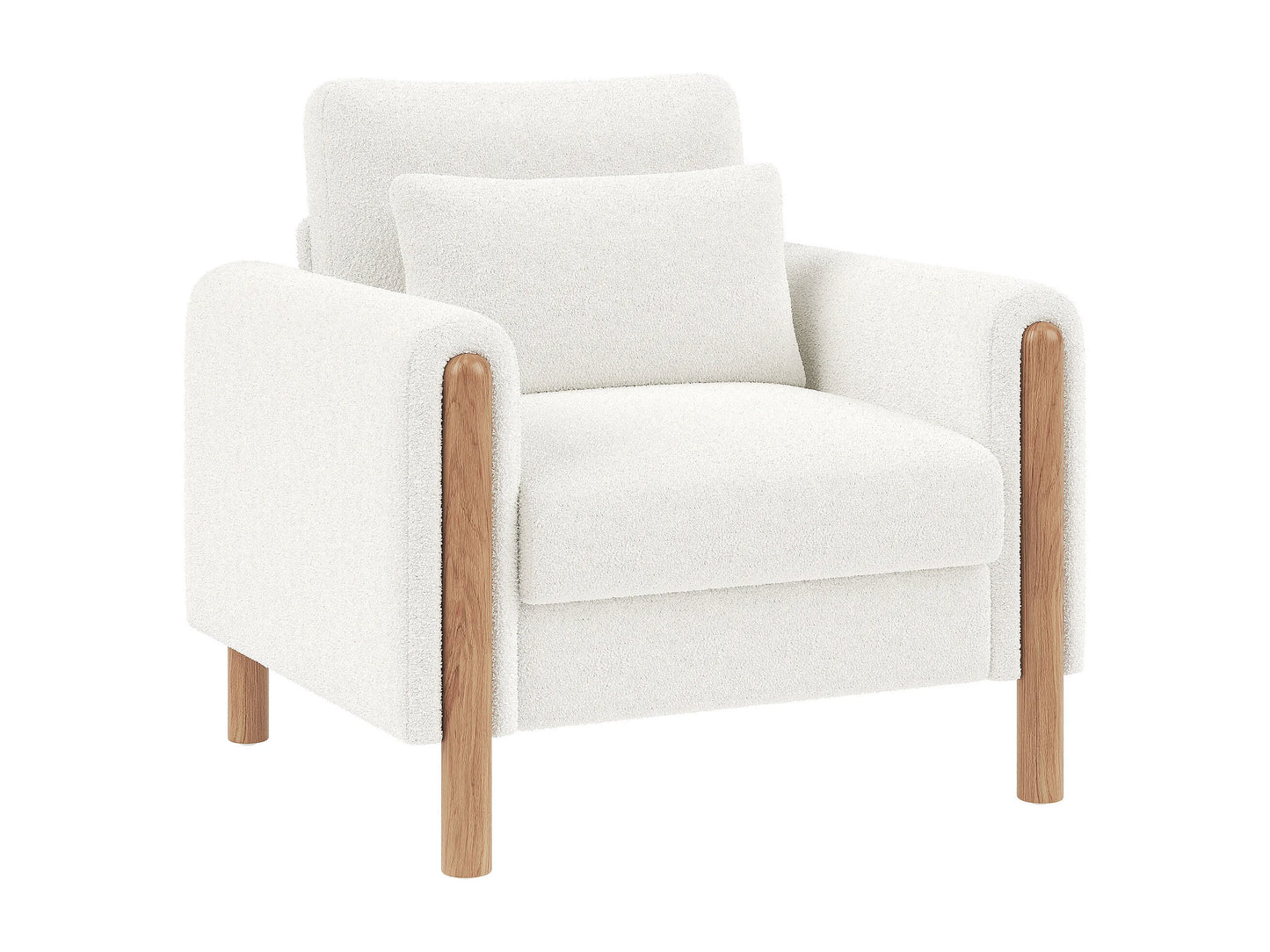 Fauteuil Japandi Velours Blanc Coussin Épais - Moderne
