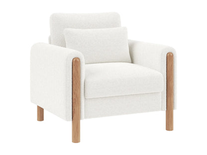 Fauteuil Japandi Velours Blanc Coussin Épais - Moderne