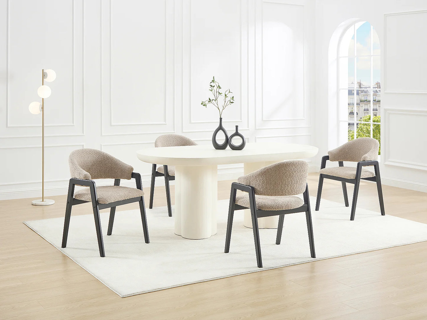 Chaise Accoudoirs Japandi Bouclette Taupe Noir - Soluna