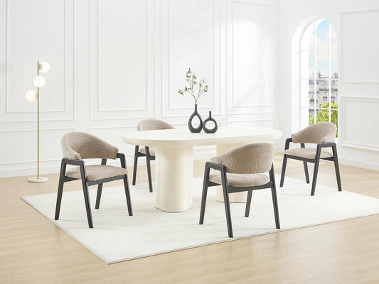 Chaise Accoudoirs Japandi Bouclette Taupe Noir - Soluna