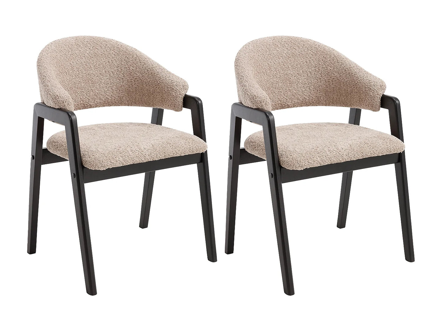 Chaise Accoudoirs Japandi Bouclette Taupe Noir - Soluna