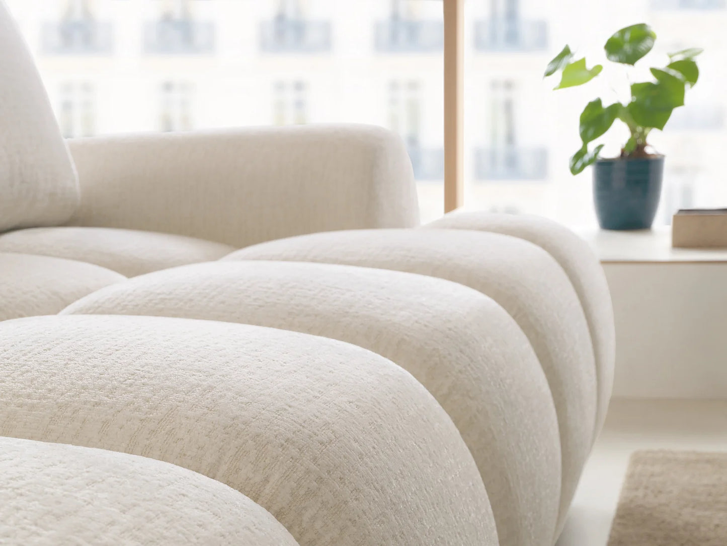 Canapé-lit Japandi d'Angle Chenille Beige - Farneta