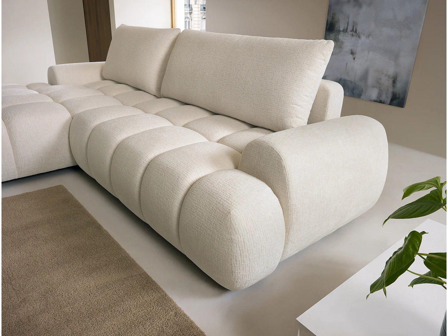 Canapé-lit Japandi d'Angle Chenille Beige - Farneta