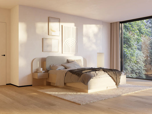 Lit Coffre Japandi Chevets Leds Naturel - Lyorima