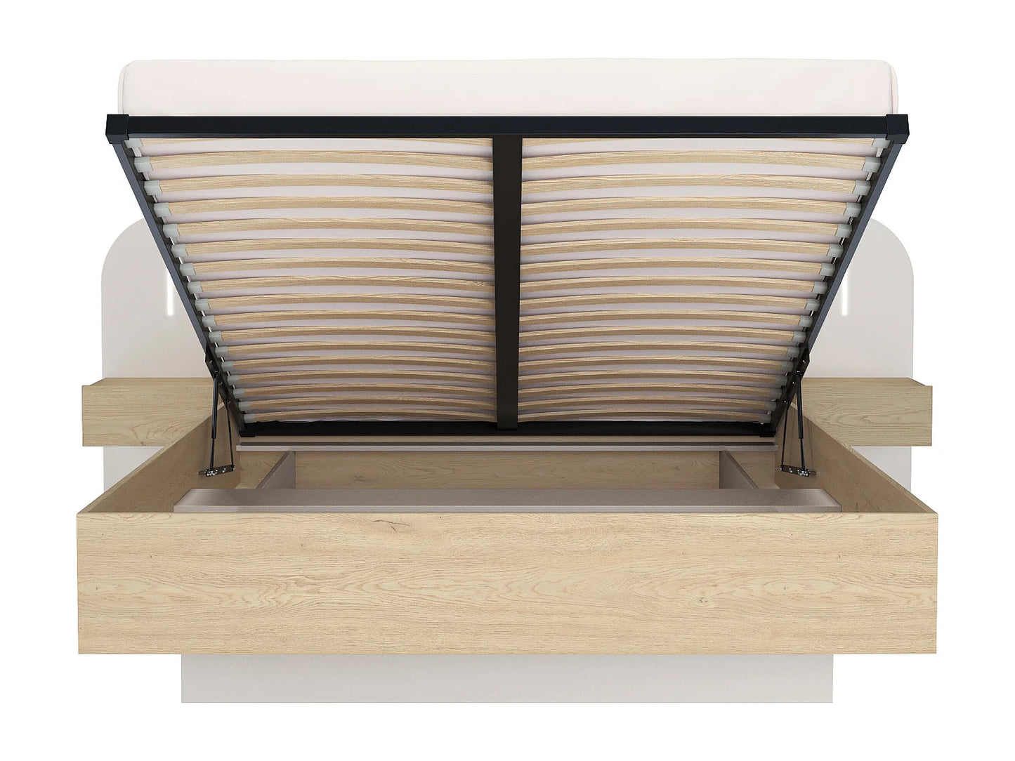 Lit Coffre Japandi Chevets Leds Naturel - Lyorima
