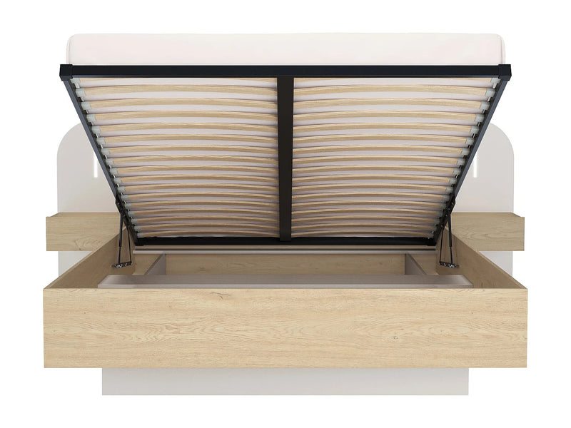 Lit Coffre Japandi Chevets Leds Naturel - Lyorima
