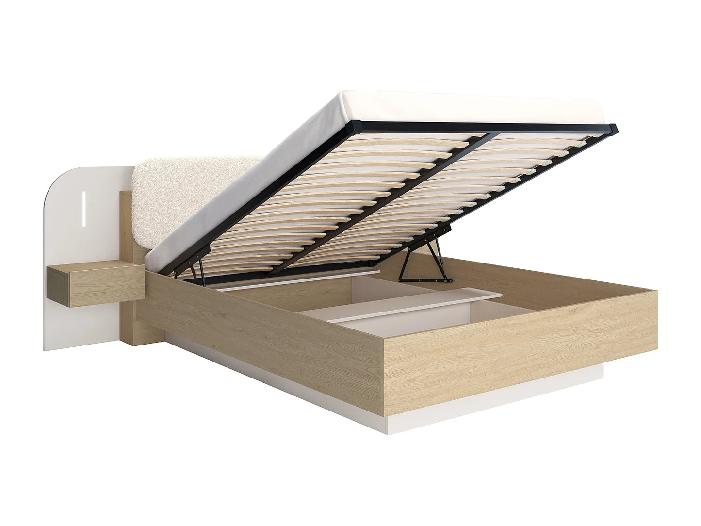 Lit Coffre Japandi Chevets Leds Naturel - Lyorima