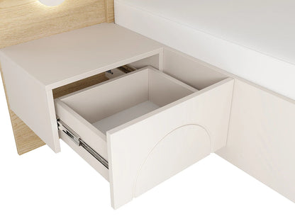 Lit Coffre Japandi Chevets Leds Beige - Dartagno