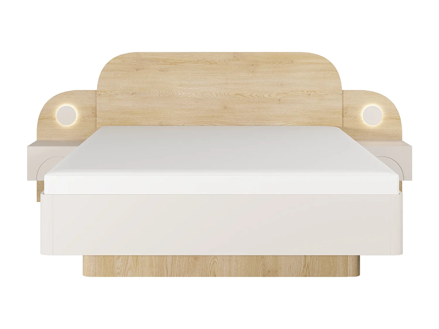 Lit Coffre Japandi Chevets Leds Beige - Dartagno