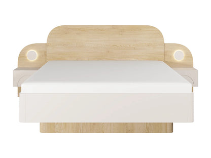 Lit Coffre Japandi Chevets Leds Beige - Dartagno