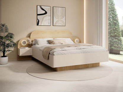 Lit Coffre Japandi Chevets Leds Beige - Dartagno