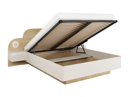 Lit Coffre Japandi Chevets Leds Beige - Dartagno