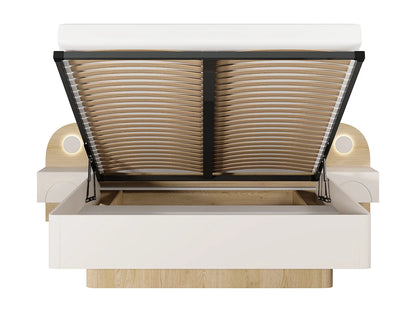 Lit Coffre Japandi Chevets Leds Beige - Dartagno