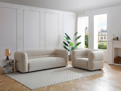 Fauteuil Japandi Chenille Beige Douceur - Taliena