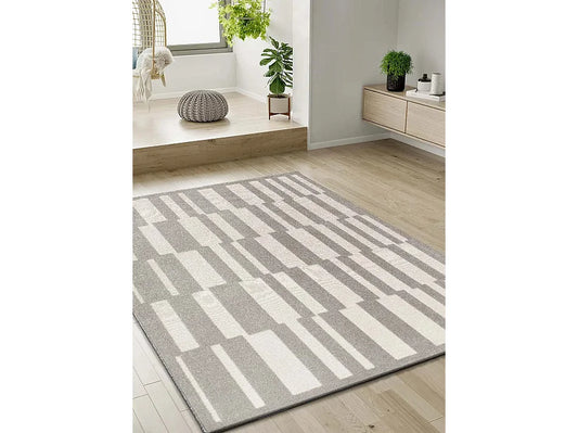 Tapis Japandi Géométrique Gris Blanc - Baresa