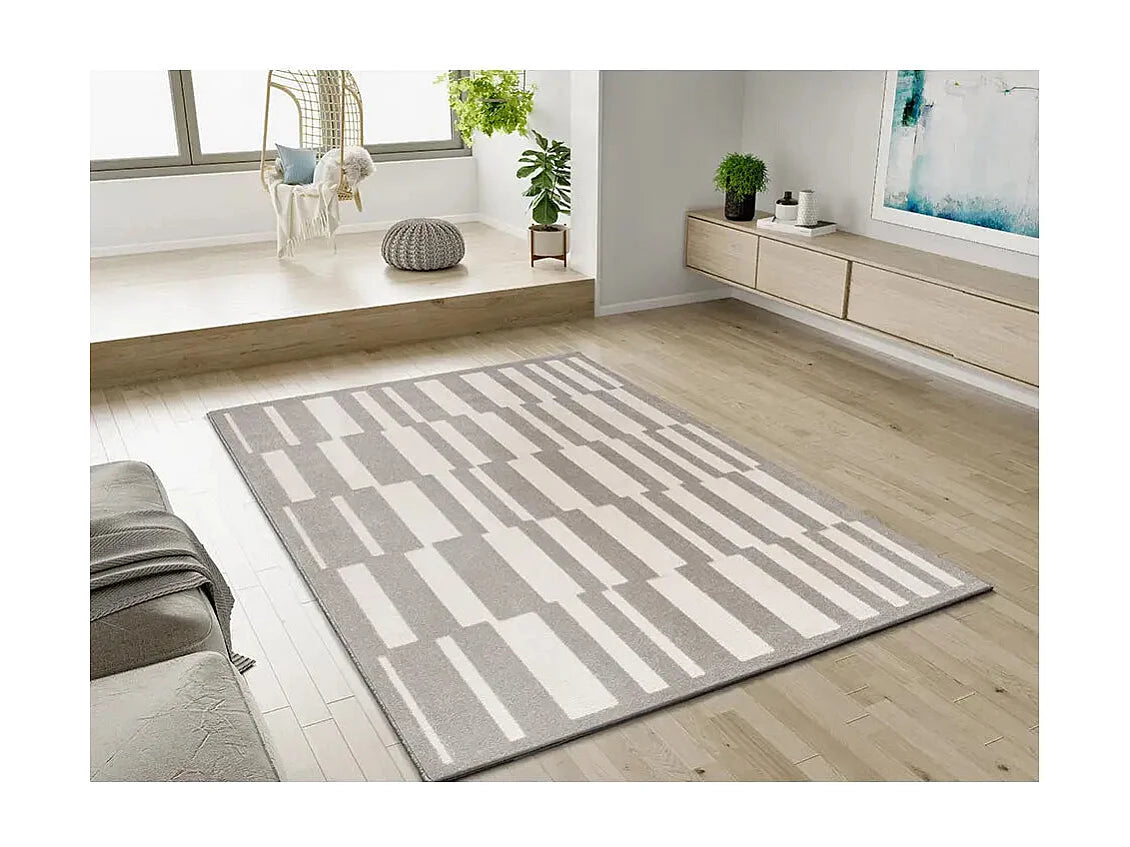 Tapis Japandi Géométrique Gris Blanc - Baresa