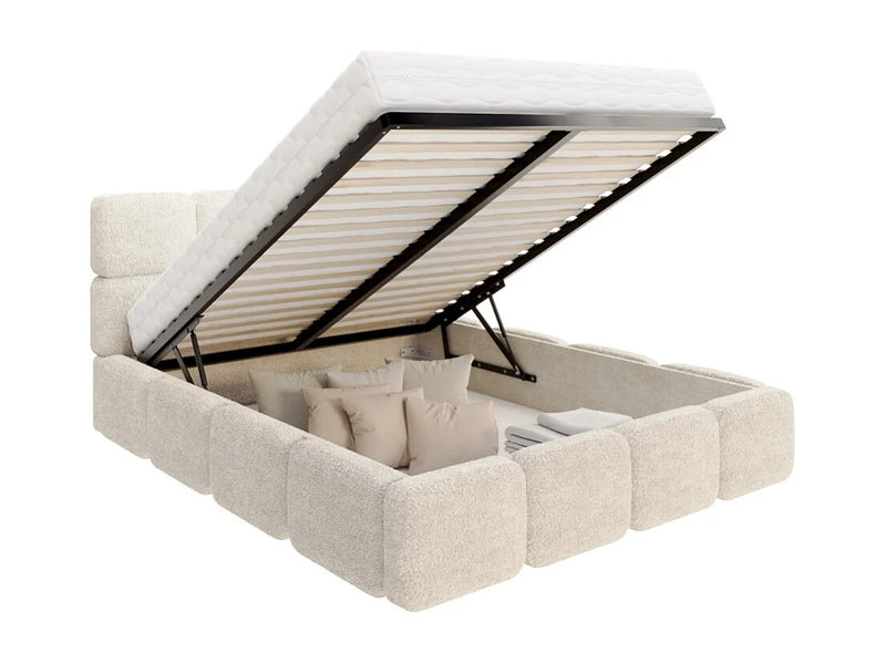 Lit Coffre Japandi Sommier Relevable Beige - Delicato