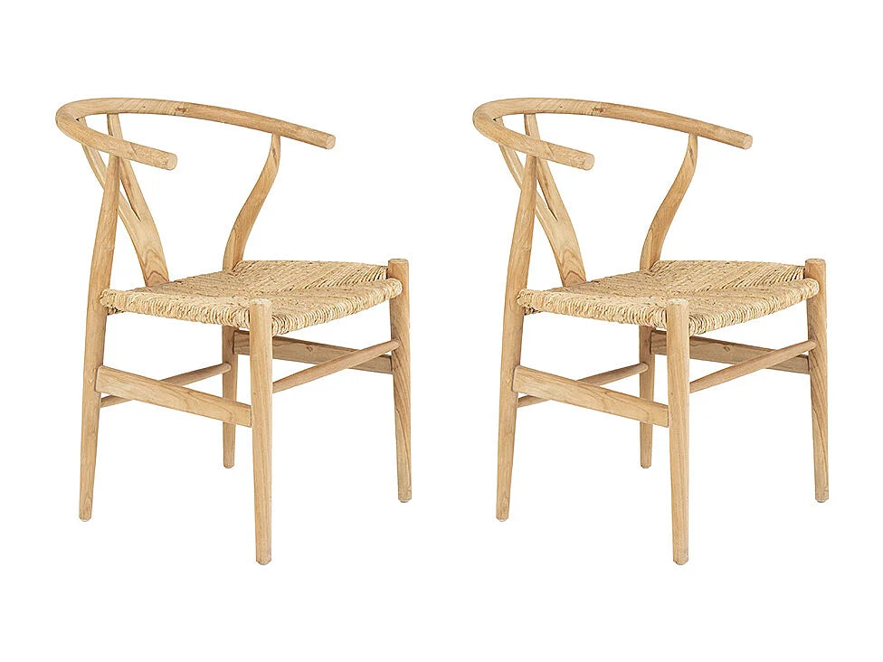 Lot De 2 Chaises Japandi Teck Et Paille - Pogiana